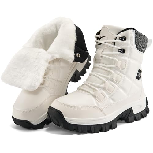 Aomigoct Winter Snow Boots for Women: Warm Fur Lined Waterproof Leather Ankle Booties for Outdoor Non Slip
