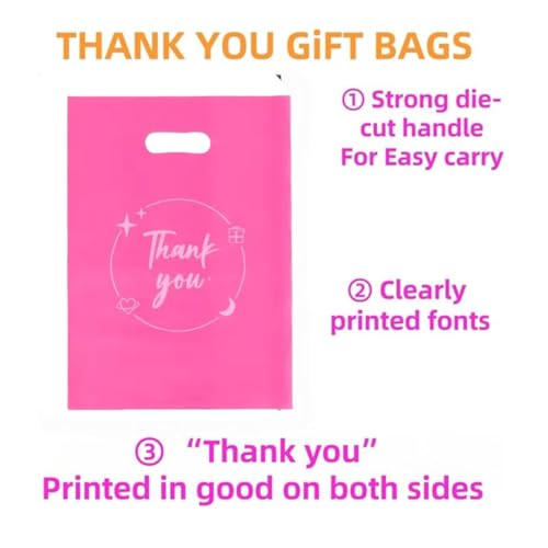 100PCS Thank You Gift bag, reusable plastic bag with suitable for boutiques,retail shopping,weddings, birthdays,Thanksgivi...