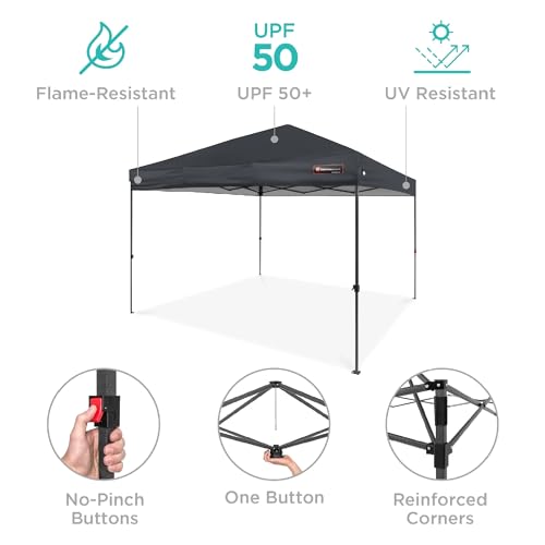 Best Choice Products 10x10ft 1-Person Setup Pop Up Canopy Tent Instant Portable Shelter w/ 1-Button Push, Case, 4 Weight B...