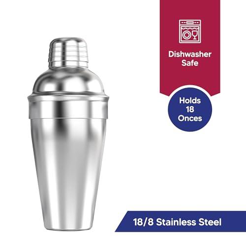 HIC Kitchen Bar Cocktail Shaker, 18/8 Stainless Steel, Mirror Finish, 3-Piece Set, Holds 18-Ounces