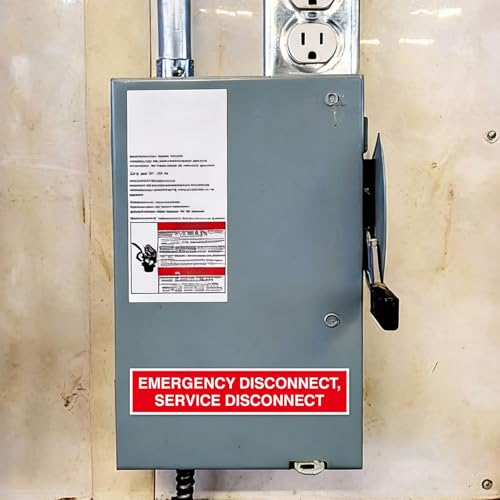 YooNotee 5 Pcs NEC Compliant Emergency Disconnect Sticker, 1-3/4 x 9 Inch Vinyl Emergency Service Shut off Sign Notice Dan...