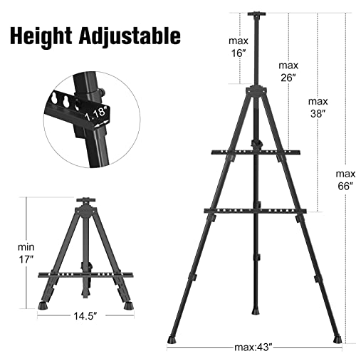 Art Painting Artist Easel Stand, Portable Adjustable Aluminum Metal Tripod Display Easel with Bag, Height from 17 to 66 in...