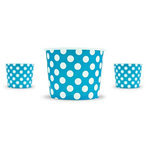 UNIQ 1000-Count 16 oz Polka Dot Paper Ice Cream Bowls Blue Color | Disposable Dessert Bowls for Hot or Cold Foods | Ice Cr...