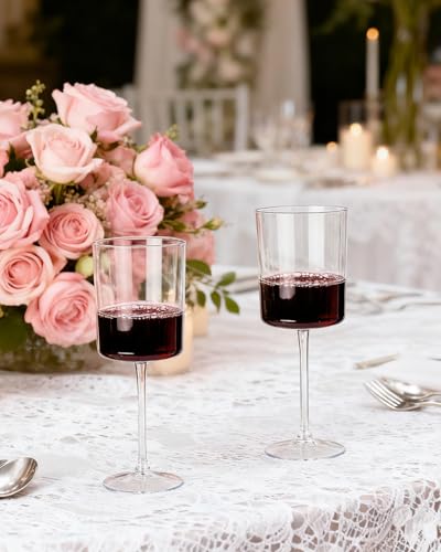 Ciaell 12 Pack Clear Plastic Wine Glasses - 10 Oz Disposable Wine Glasses with Stem for Parties & Weddings & Poolside & Ou...