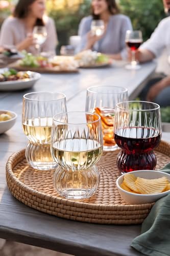 60 Count 12 Ounce ripple Unbreakable Stemless Plastic Wine Cocktail Whiskey Glasses Elegant Durable Disposable Indoor Outd...