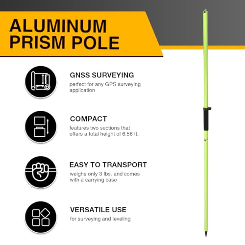 Fancyall GPS Pole, 6.6FT Surveying Prism Pole, 2M Prism Pole for Land Surveying, Black