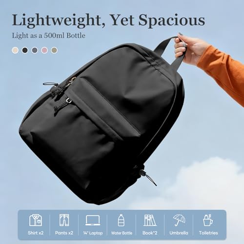WEPOET Classic Basic Black Backpack For Women,Waterproof High School Bookbag,Lightweight Casual Travel Daypack,College Bac...