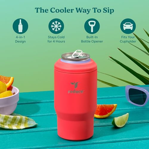 Reduce 4-in-1 Drink Cooler - Versatile Can & Bottle Holder with Vacuum Insulation - Keeps Drinks Cold Up to 4 Hours - Incl...