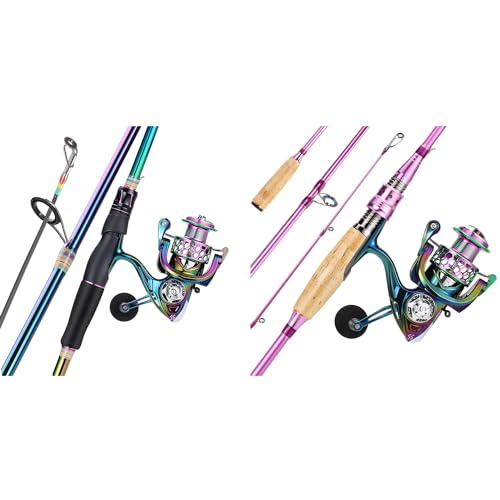 Sougayilang 2 Packs Spinning Fishing Reel Rod Combo,Colorful Two Pieces Spinning Pole with Smooth Strong Reel