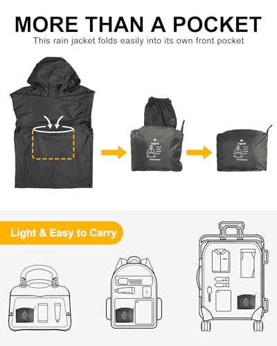 Outdoor Ventures Men's Rain Jacket Waterproof Lightweight Packable Rain Pullover for Hiking Golf Running