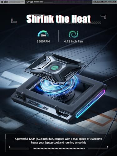 llano V10 Gaming Laptop Cooling Pad, RGB Laptop Cooler Stand with Powerful 4.72 Inch External Turbo Cooling Fan, Fast Cool...