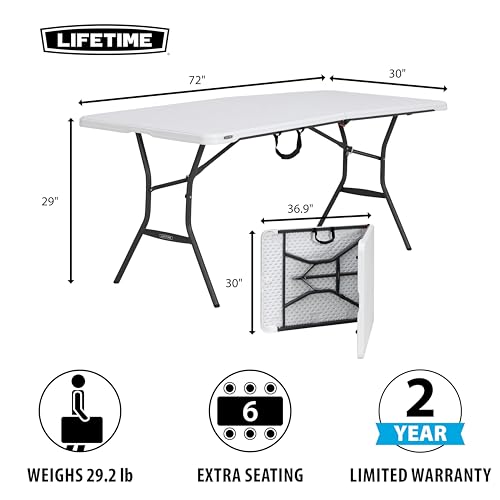 Lifetime 6-Foot Fold in Half Table, Light Commercial, White Granite