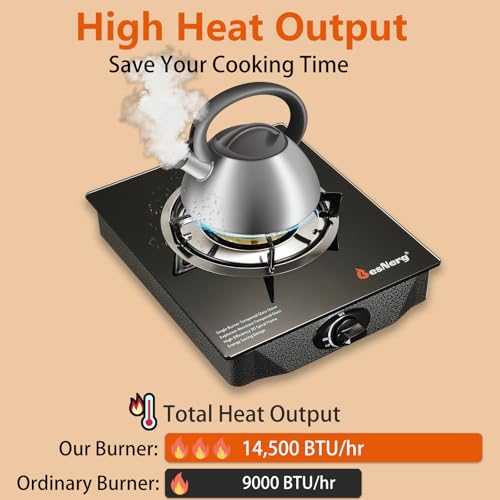 BesNerg Propane Stove 1 Burner Gas Stove, 14500 BTU High-Efficiency Auto Ignition Tempered Glass LPG Cooktop with CSA Regu...