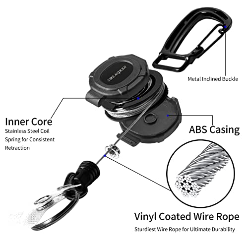 SHENGXIN 2 Pack Retractable Keychain Heavy Duty Carabiner Badge Holder, Tactical ID Badge Reel with 32” Steel Retractable ...