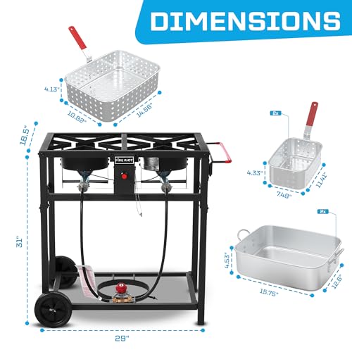Fire Riot Deep Fryer with Double Burner Propane Stove Outdoor, 2×18QT Aluminum Pots & Frying Baskets, 100,000 BTU High-Pow...