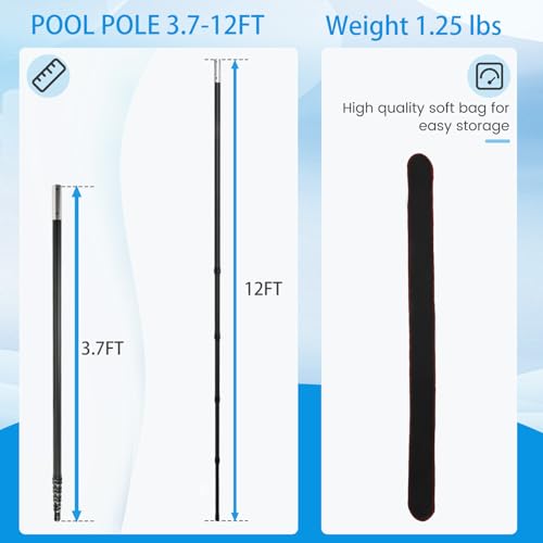Hliay Pool Pole Carbon Fiber, Premium12FT Pool Pole Telescopic 3.7 to 12 FT, Adjustable 4 Piece Extendable Pool Cleaning P...