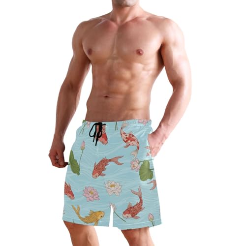 SLHKPNS Men's Swim Trunks Quick Dry Swimming Shorts with Pocket Koi Fish Water Swimsuit Trunks
