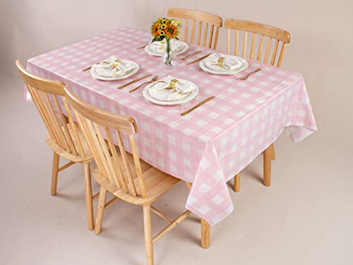 Kesfey 3 Packs Pink Gingham Tablecloth Pink and White Checkered Tablecloths 54 x 108 Inches Disposable Plastic Gingham Tab...