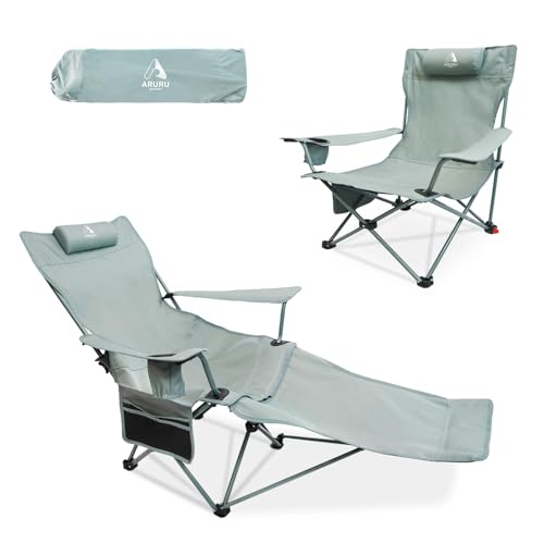 ARURU 2-in-1 Reclining Camping Chair, Portable Folding Beach Lounge Chair with Footrest & Adjustable Backrest, Comfortable...