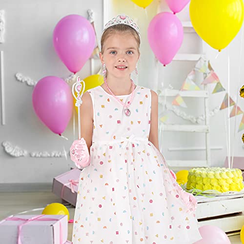 Princess Dress Up Party Accessories for Princess Costume Gloves Tiara Wand Necklace Earrings Bracelet and Ring Gift Set 9p...