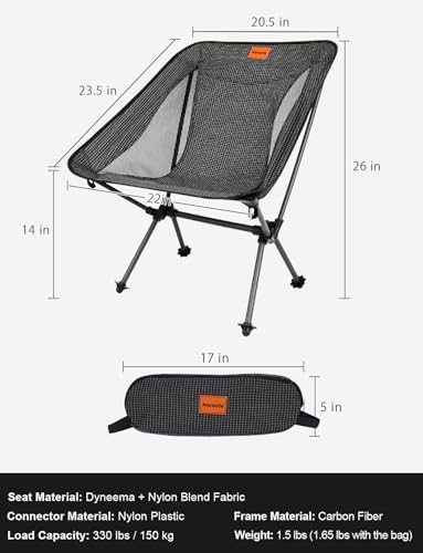 Msnaile Camping Chair, Carbon Fiber Frame 1.5 lbs Ultralight Folding Chair, Compact Portable Camp Chair for Adults, Backpa...