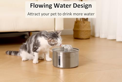 PetMuch Cat Water Fountain Stainless Steel, 102oz/3L Automatic Pet Water Fountain with 6 Replacement Filters & 6 Pre-Filte...