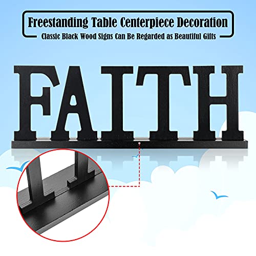 4 Pieces Love Faith Hope Family Wood Word Sign Black Wooden Cutout Letter Table Decor Rustic Letter Tabletop Decoration Fr...
