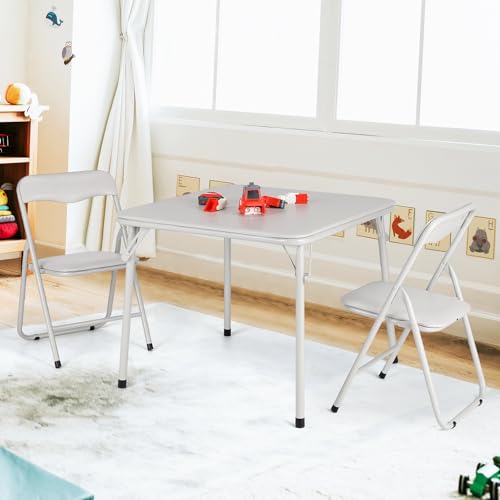GarveeHome Folding Card Table and Chair Set of 3, Upholstered Foldable Table and Chair Set, Portable Metal Frame Children'...