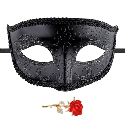 Hyperfun Experience Masquerade Mask for Men with Brooch for Halloween Mardi Gras Party