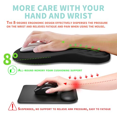 Kuosgm Ergonomic Mouse Pad Wrist Support with Memory Foam Massage Bulge, Carpal Tunnel Pain Relief Mousepad Wrist Rest for...