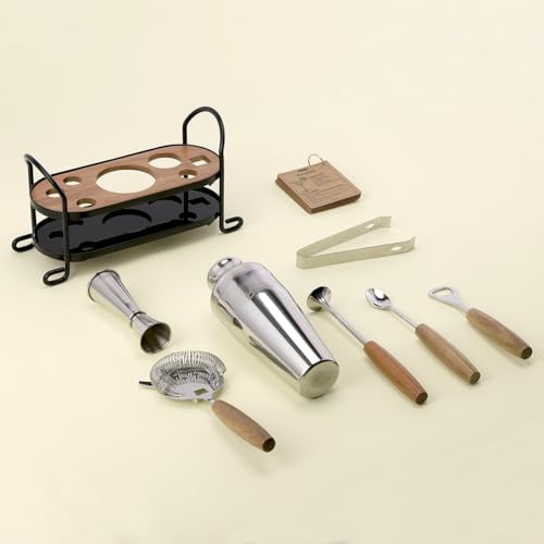 Btuqbu Cocktail Shaker Set with Stand, Mixology Bartender Kit for Drink Mixing | Mixology Set with 7 Bar Set Tools Cocktai...