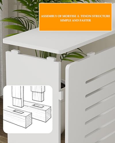 Modern Radiator Cover Louvered Grill Heater Heating Side Stand Cabinet, White Wall Heater Cover Radiator Shelf, Easy To Assemble/Storable, Hide Cluttered Pipes For Decorative Living Room Home(L19.6xH2