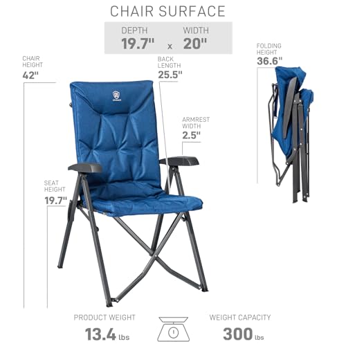 EVER ADVANCED Folding Padded Camping Chair 4 Positon Adjustable Recliner with High Back Support Portable for Adults, 300lb...