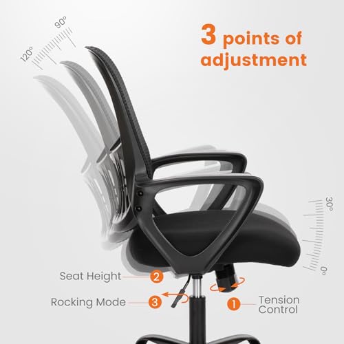 Sweetcrispy Ergonomic Mid-Back Mesh Home Office Desk Chair with Wheels, Lumbar Support, and Comfortable Armrests for Home,...