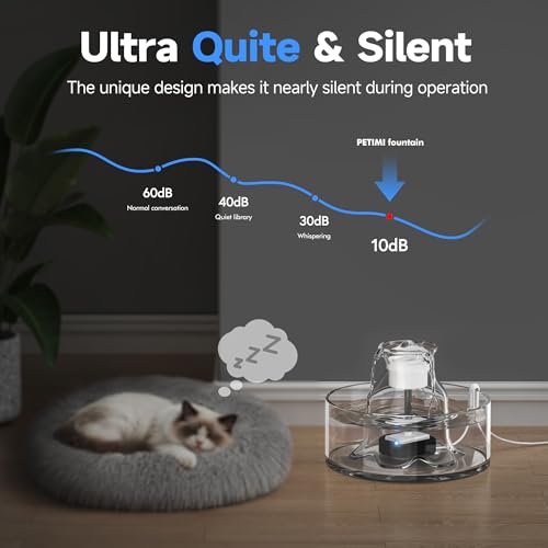 PETIMI Glass Cat Water Fountain, 2.7L/91 oz Ultra-Quiet Pet Fountain, Automatic Water Dispenser for Cats & Small Dogs, Spi...