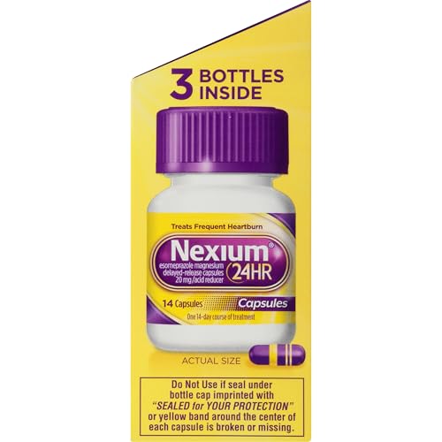 Nexium 24HR Acid Reducer Heartburn Relief Capsules for All-Day and All-Night Protection from Frequent Heartburn, Heartburn Medicine with Esomeprazole Magnesium - 42 Count