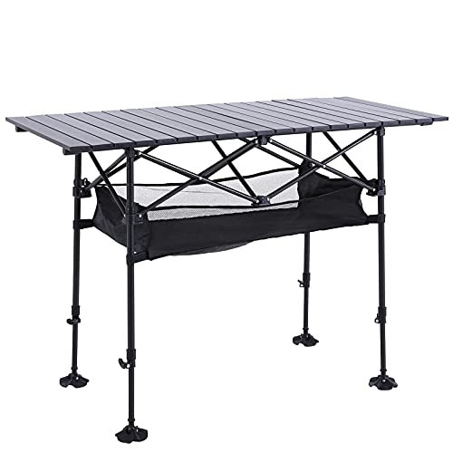 ALPHA CAMP Portable Camping Table, Adjustable Aluminum Folding Table for Picnic, BBQ, Outdoor, Black, 21.65D x 33.07W x 2...