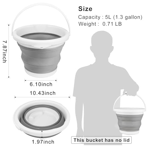 Collapsible Mop Bucket and Ice Bucket-5L(1.3 Gallon) Household Cleaning Silicone Dust Mops Bucket with no Wringer Set,Port...