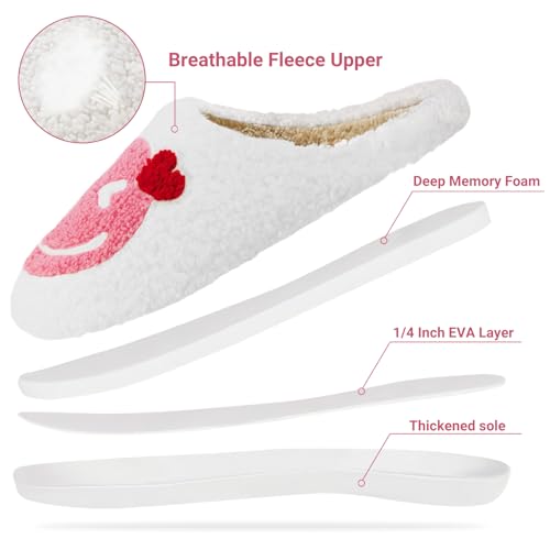 Kattmas Smile Face Slippers for Women Memory Foam Retro Soft Plush Warm Cozy Non-Slip House Slippers Indoor Outdoor Comfor...