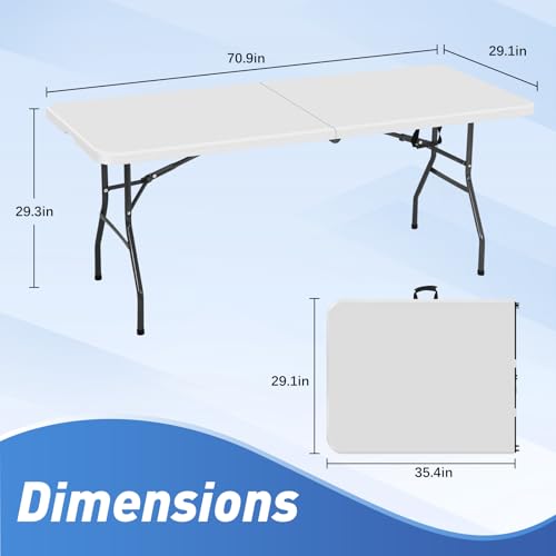 Pazidom 6ft Folding Table, Heavy Duty Foldable Table with Handle, Portable Fold-in-Half Utility Tables for Indoor & Outdoo...