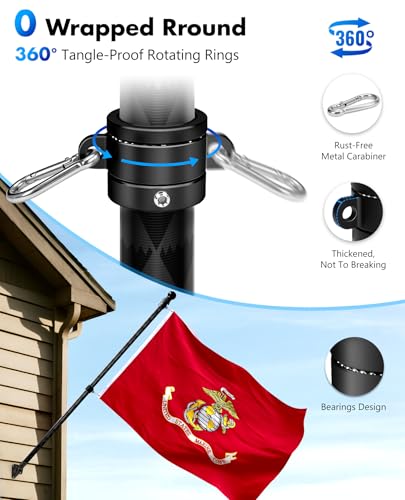 6FT Flag Pole For Outside House, Outdoor Flag Pole With Carbon Fiber, 2-Section Non-Wrapping Heavy Duty Design, Flagpoles ...