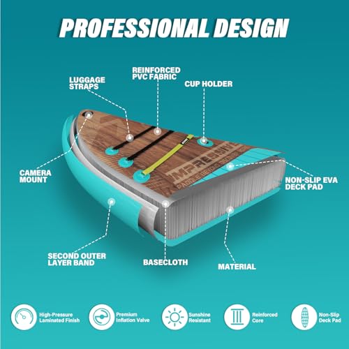 AKSPORT Inflatable Stand Up Paddle Board, SUP Board with All Accessories, Wide Stable Design, Non-Slip Deck, Inflatable Pa...