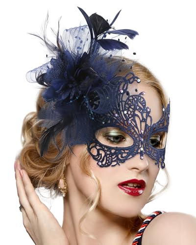 Zinniday Lace Masquerade Masks for Women - Halloween Elegant Venetian Flower Mask 1920s 50s Party Eyemask for Woman