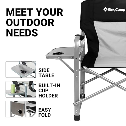 KingCamp XXL Oversized Directors Chair with Side Table, Heavy Duty Camping Chairs 600lbs with Cooler Bag, Portable Folding...