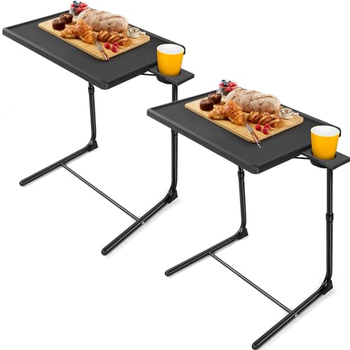 LORYERGO Multifunctional TV Tray Table - [2 Packs] Adjustable TV Dinner Tray Tables with 6 Height & 3 Tilt Angle, Folding ...