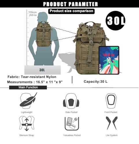 Miramrax Small Tactical Backpack Military Daypack - 30L Backpack for Men Molle Assault Pack Bug Out Bag for Hiking Camping...