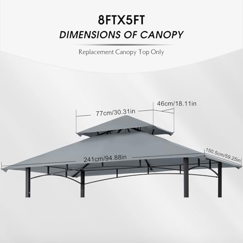 MASTERCANOPY Grill Gazebo Replacement Canopy Top for Model L-GG001PST-F (Gray)