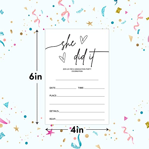 RLCNOT “ she did it ” Graduation Invitations Cards with Envelopes Set of 20 - Grad Announcement Cards for Masters Grad, University, High School, Junior or College Party Invitations Supplies/Grad084