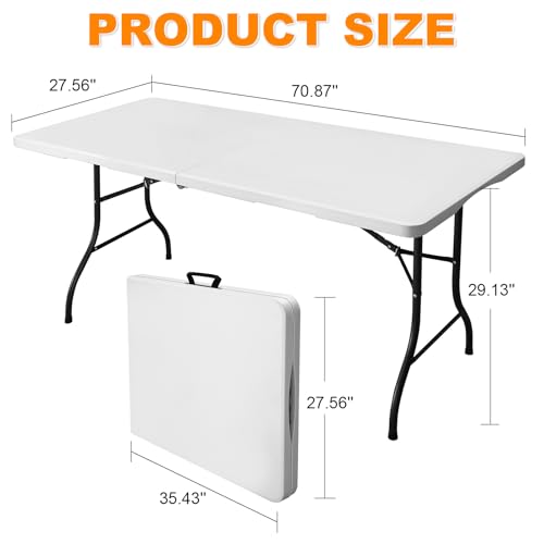 FROASISPRO 6ft Folding Table, Portable Heavy Duty Plastic Fold-in-Half Utility Table for Indoor/Outdoor Use, Dining, Campi...