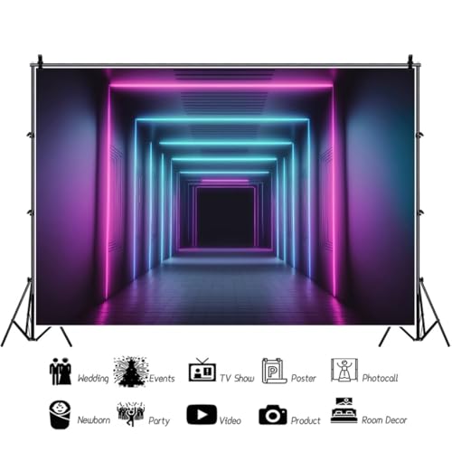Yeele 10x8ft Let's Glow Neon Tunnel Backdrop for Photography Futuristic Square Neon Light Corridor Background for Birthday...